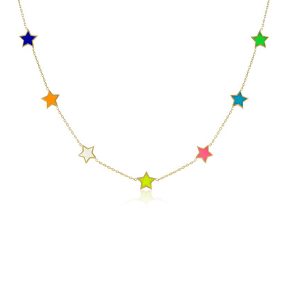 925 sterling silver mutlicolor star necklace PNK8001 - M - FJewellery