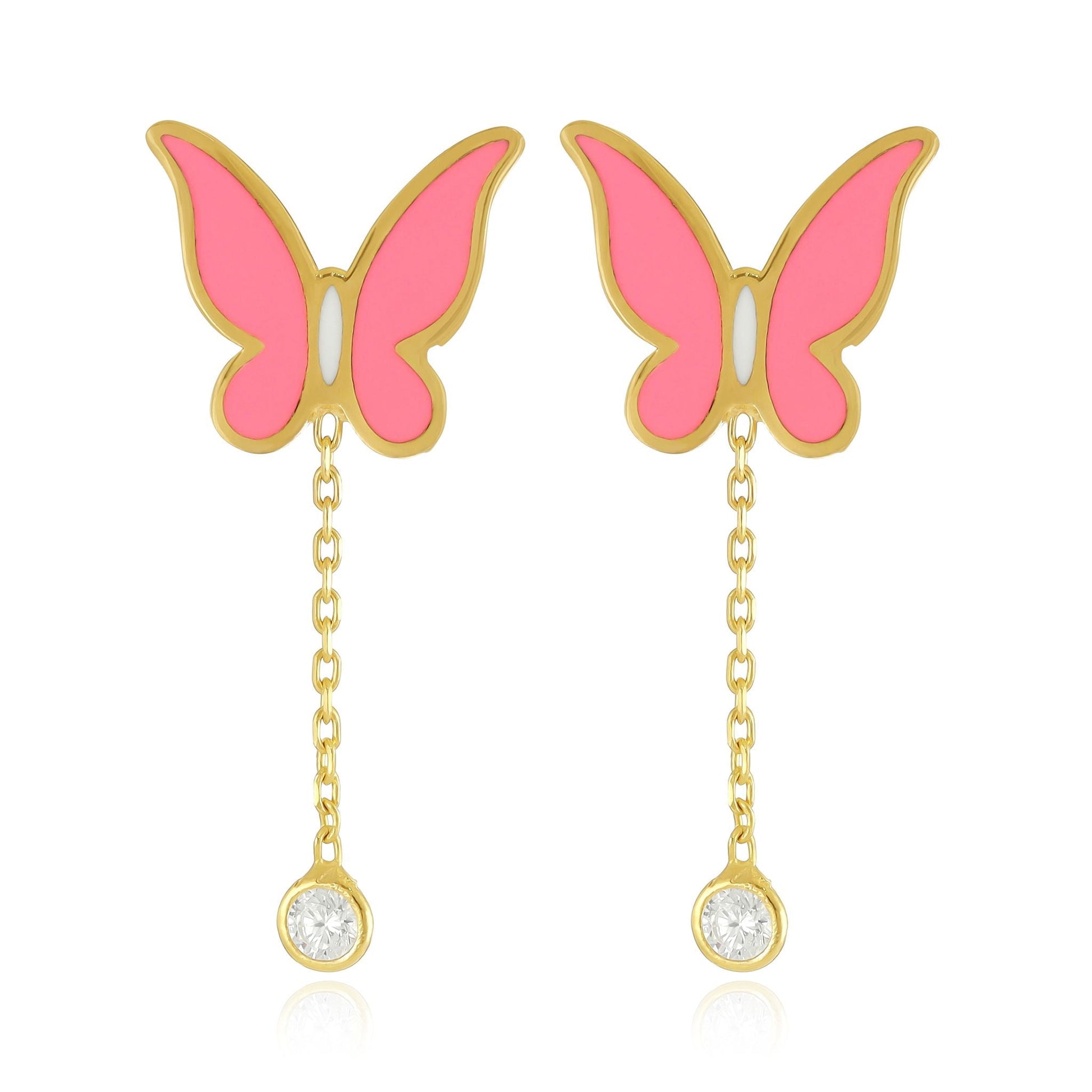 925 sterling silver pink butterfly earrings PER8006 - P - FJewellery