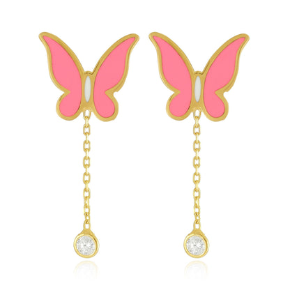 925 sterling silver pink butterfly earrings PER8006 - P - FJewellery