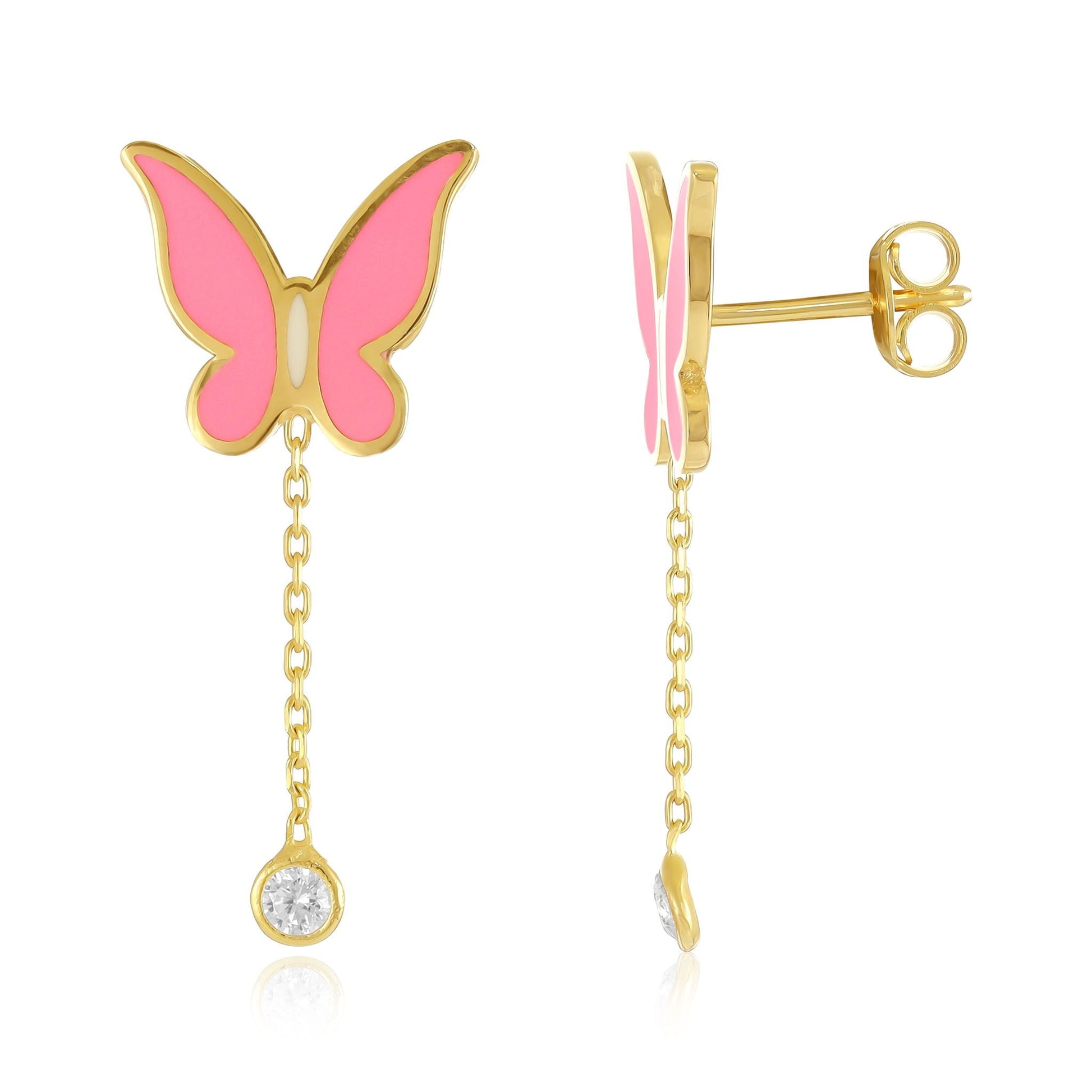 925 sterling silver pink butterfly earrings PER8006 - P - FJewellery