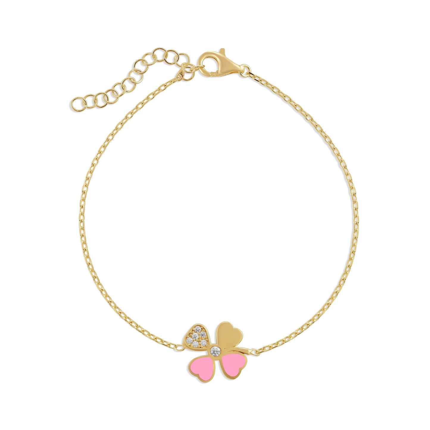 925 sterling silver pink clover bracelet PBR8008 - P - FJewellery