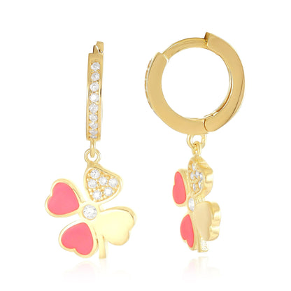 925 sterling silver pink clover cubic zirconia earrings PER8008 - P - FJewellery
