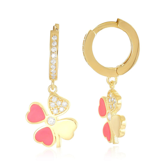 925 sterling silver pink clover cubic zirconia earrings PER8008 - P - FJewellery