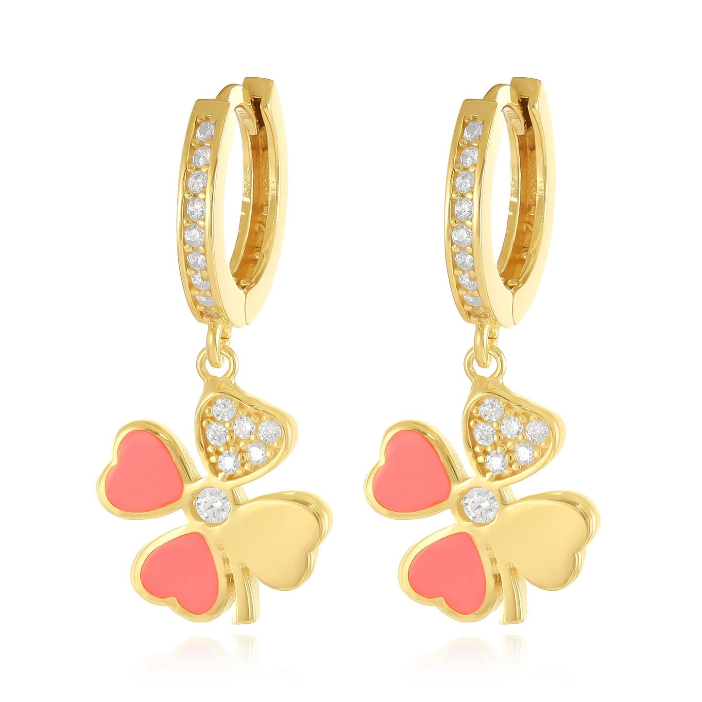 925 sterling silver pink clover cubic zirconia earrings PER8008 - P - FJewellery