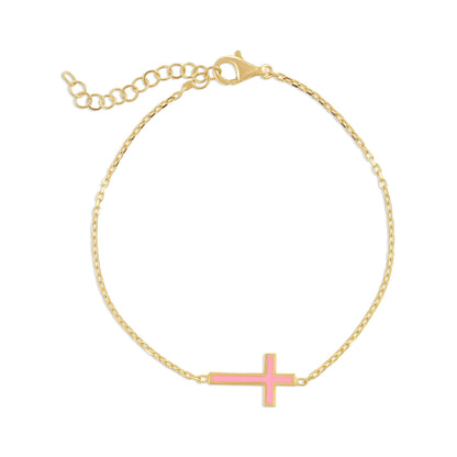 925 sterling silver pink cross bracelet PBR8007 - P - FJewellery