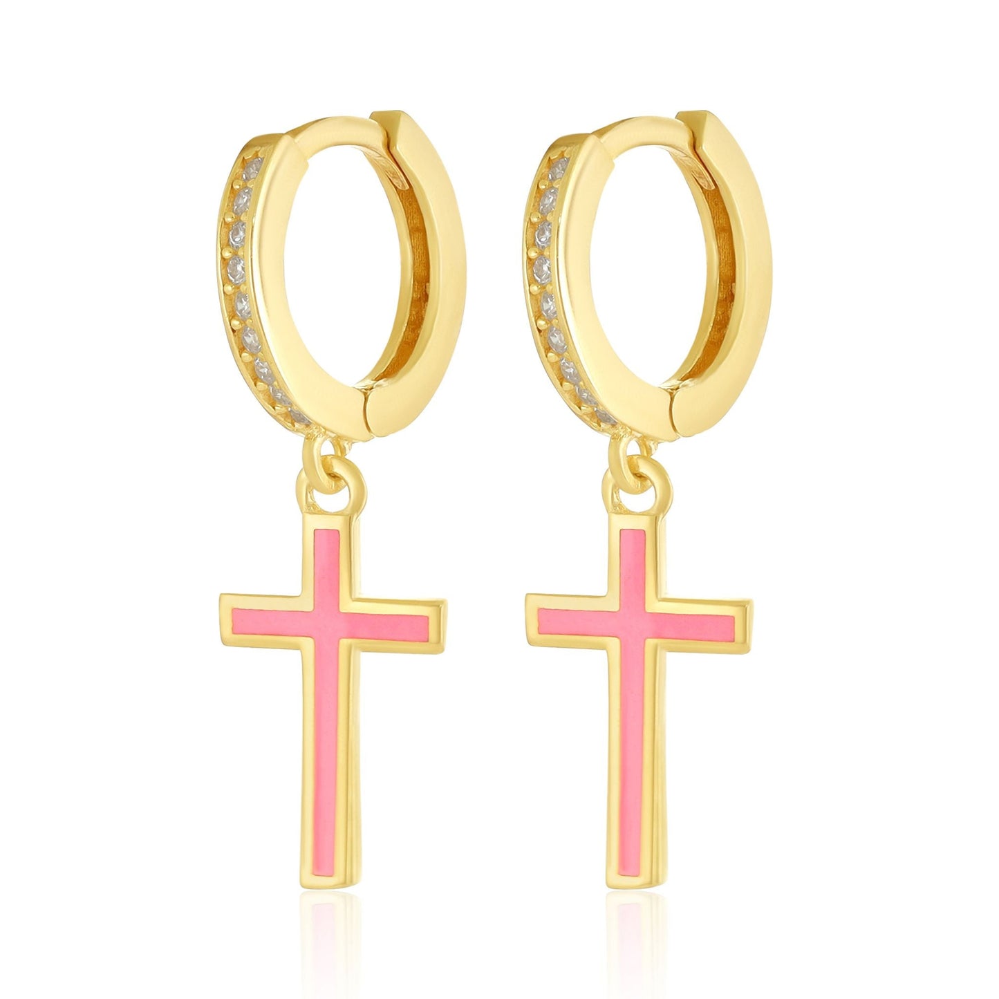 925 sterling silver pink cross earrings PER8007 - P - FJewellery