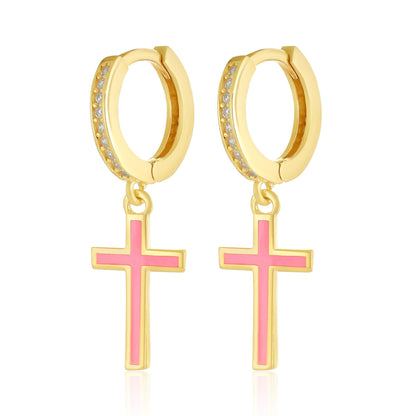 925 sterling silver pink cross earrings PER8007 - P - FJewellery