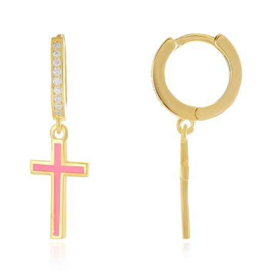 925 sterling silver pink cross earrings PER8007 - P - FJewellery