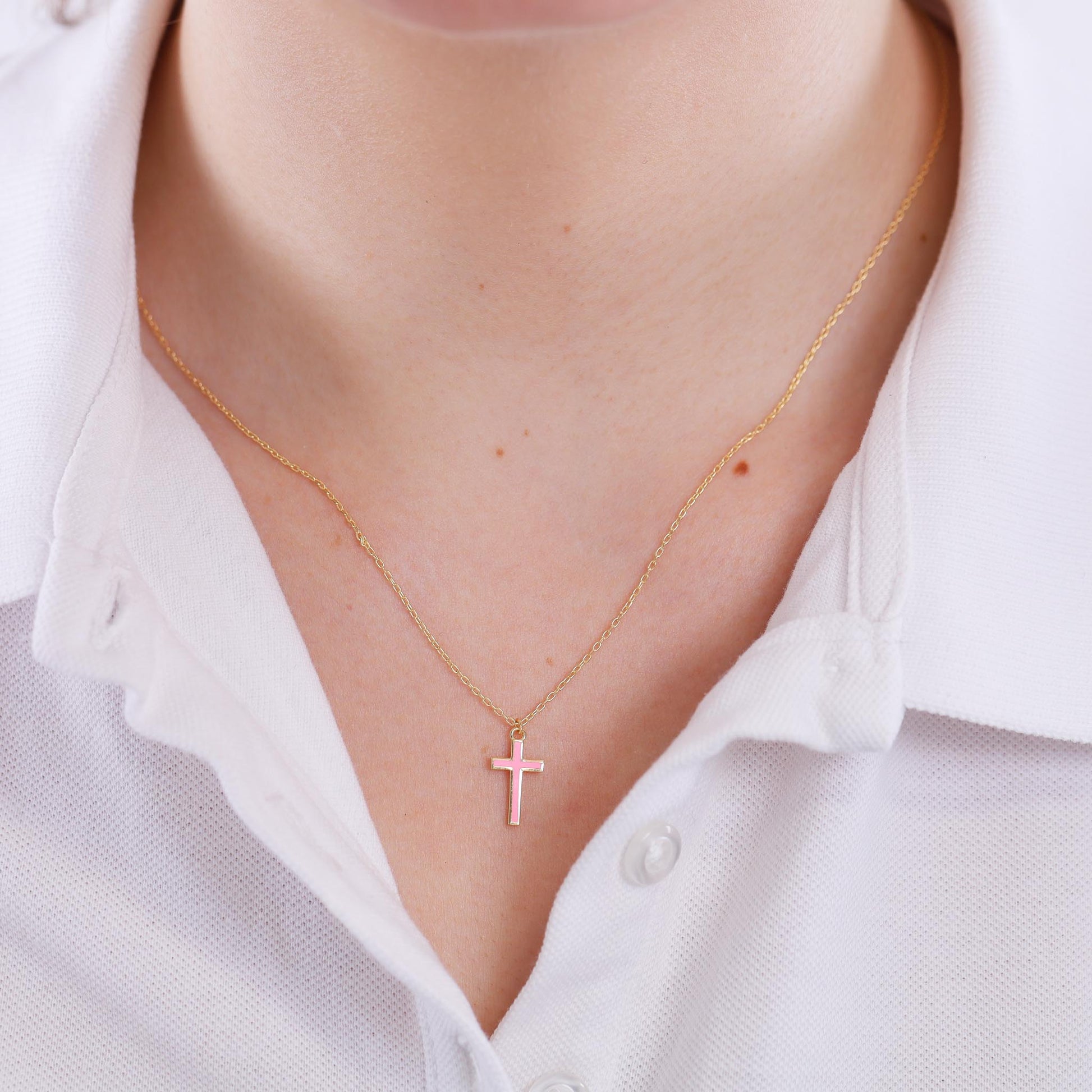 925 sterling silver pink cross necklace PNK8007 - P - FJewellery