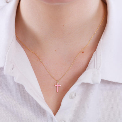 925 sterling silver pink cross necklace PNK8007 - P - FJewellery