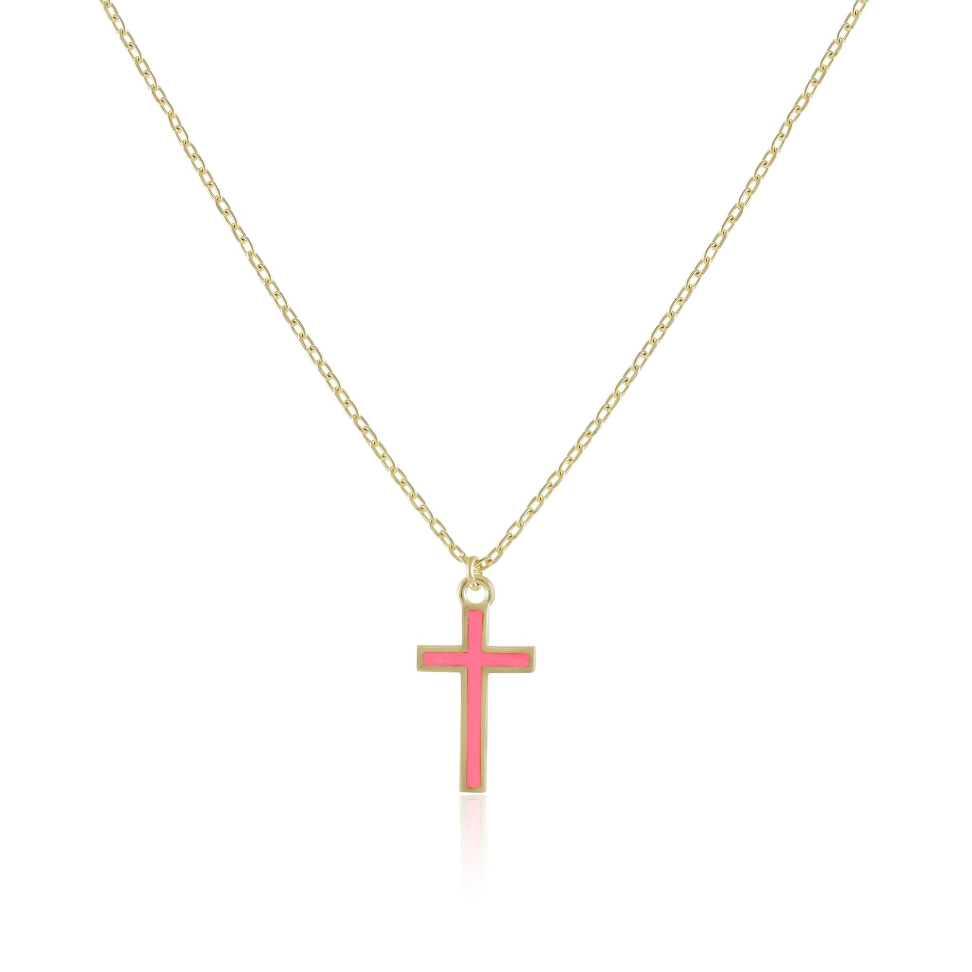 925 sterling silver pink cross necklace PNK8007 - P - FJewellery