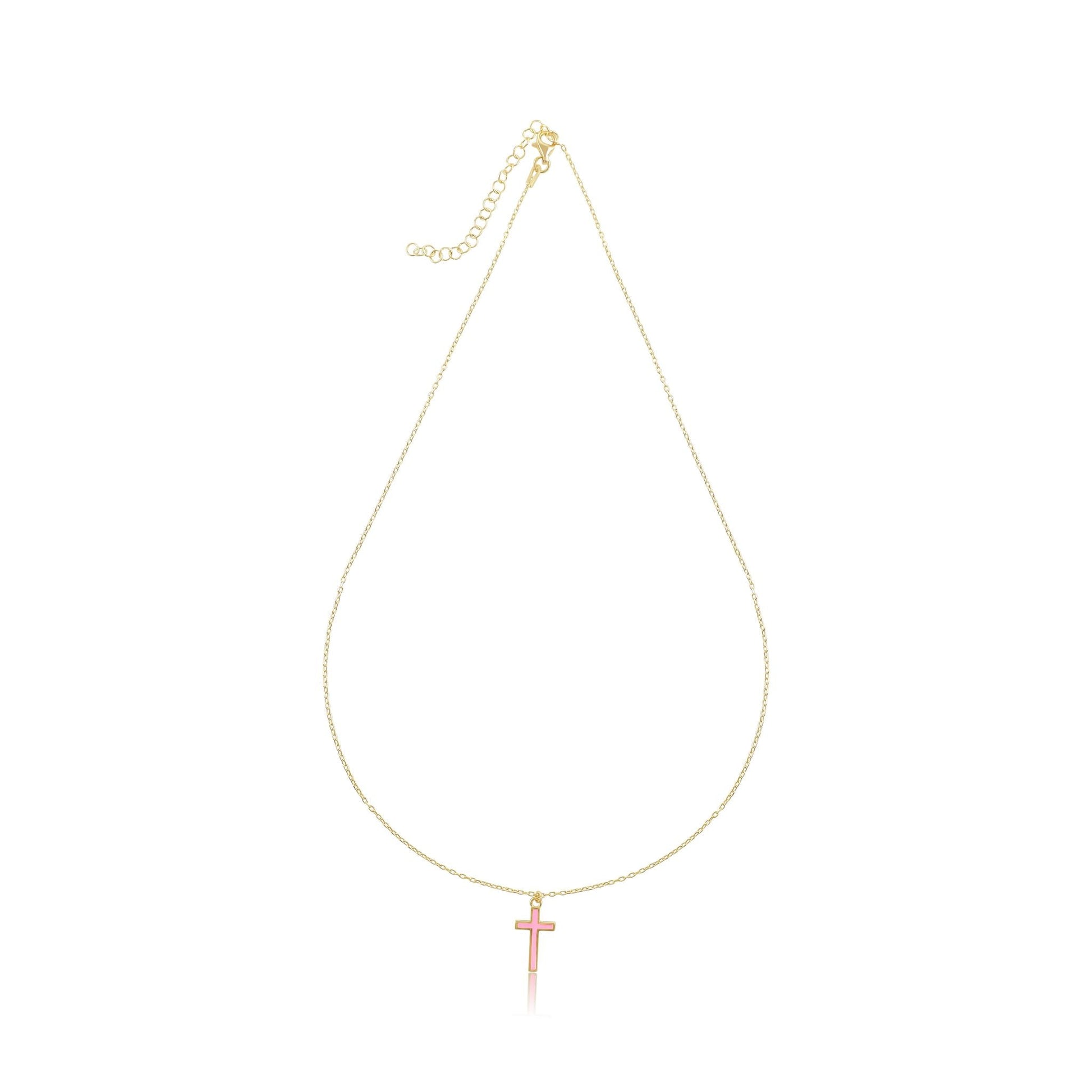 925 sterling silver pink cross necklace PNK8007 - P - FJewellery