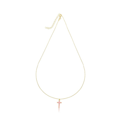 925 sterling silver pink cross necklace PNK8007 - P - FJewellery