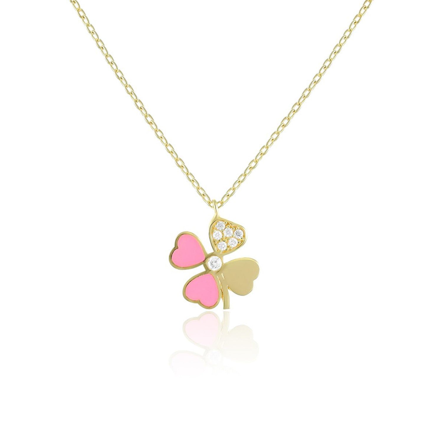 925 sterling silver pink cubic zirconia clover necklace PNK8008 - P - FJewellery