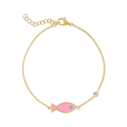 925 sterling silver pink fish bracelet PBR8005 - P - FJewellery