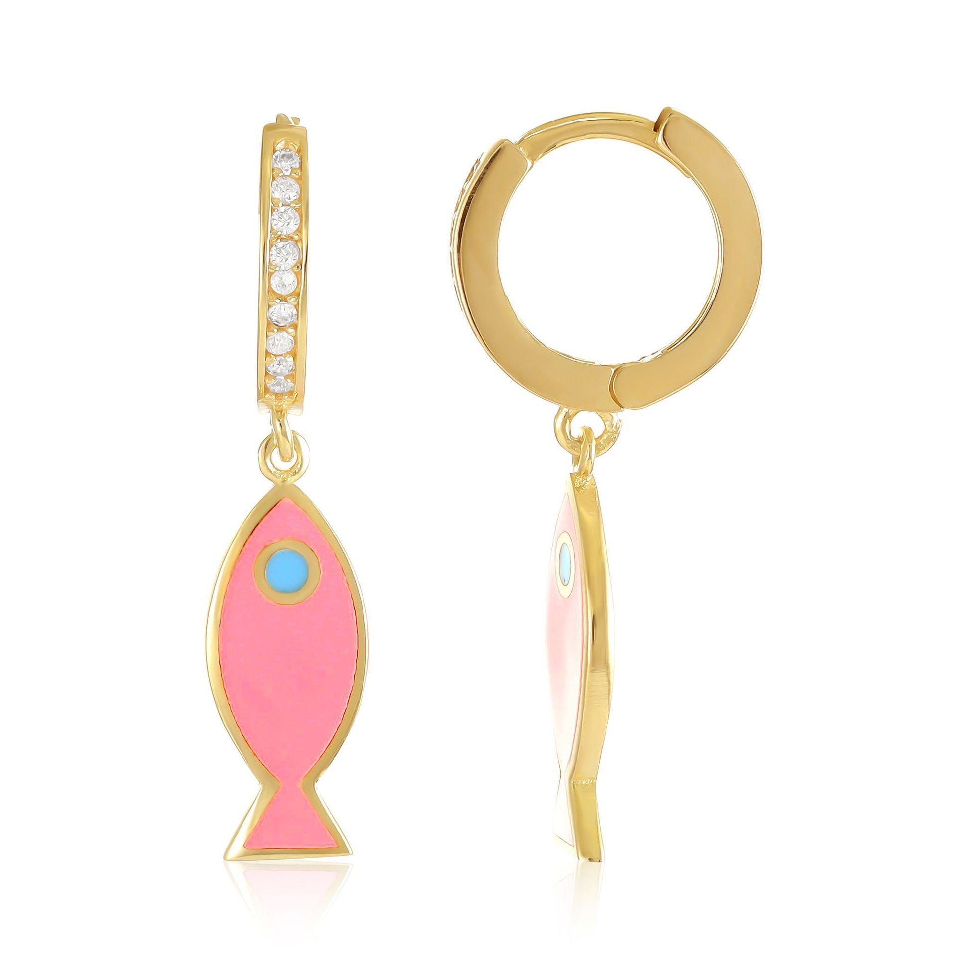 925 sterling silver pink fish earrings PER8005 - P - FJewellery