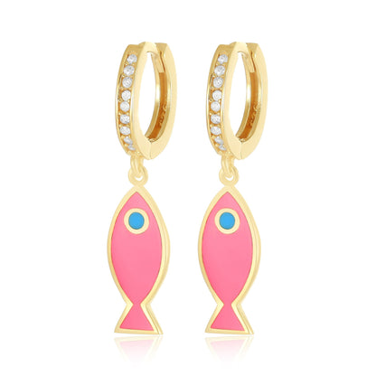 925 sterling silver pink fish earrings PER8005 - P - FJewellery