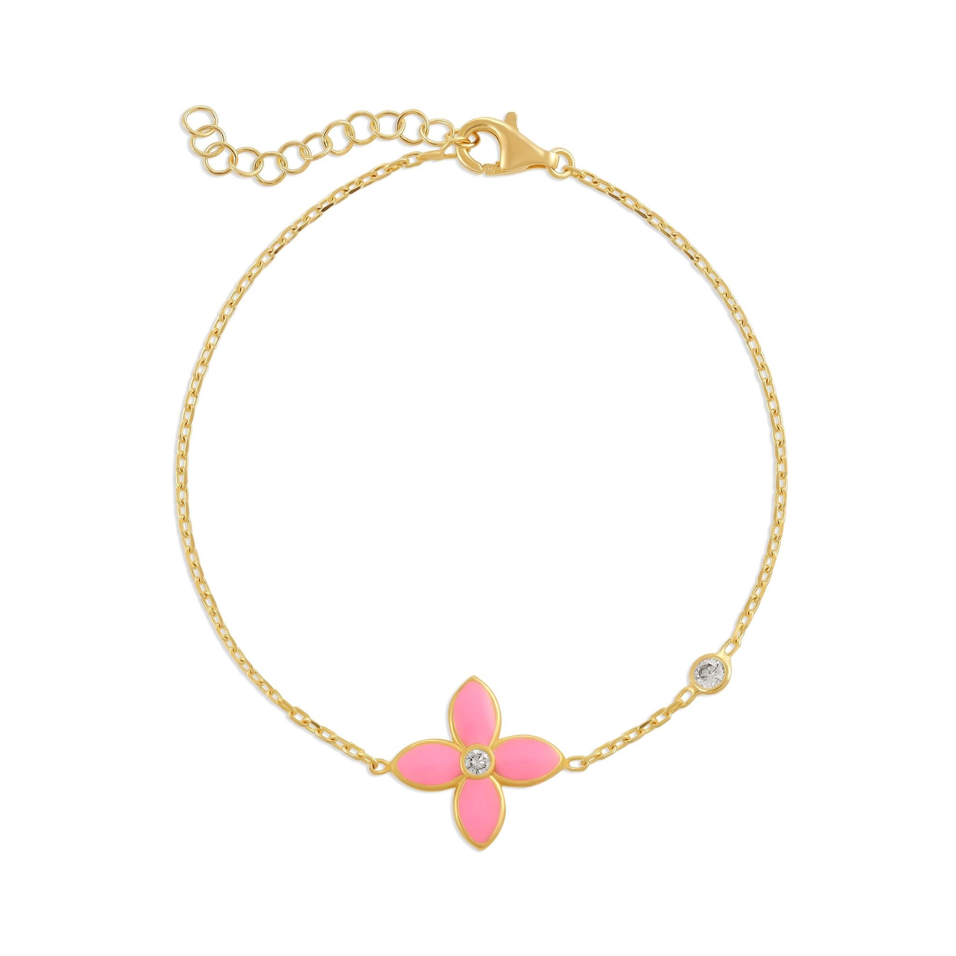 925 sterling silver pink flower bracelet PBR8004 - P - FJewellery