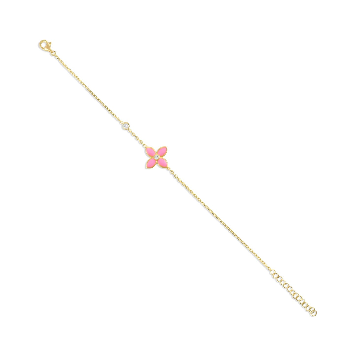 925 sterling silver pink flower bracelet PBR8004 - P - FJewellery