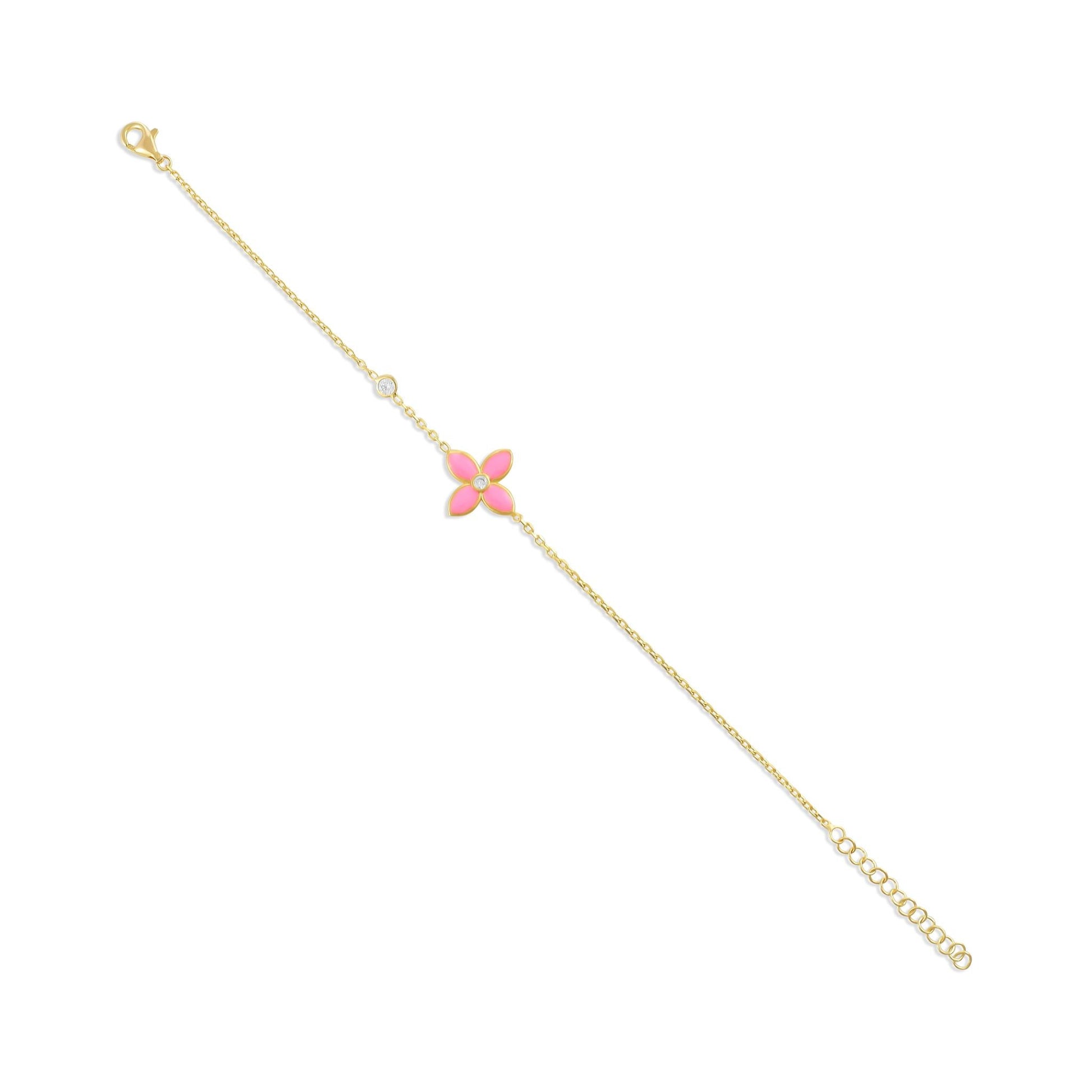 925 sterling silver pink flower bracelet PBR8004 - P - FJewellery