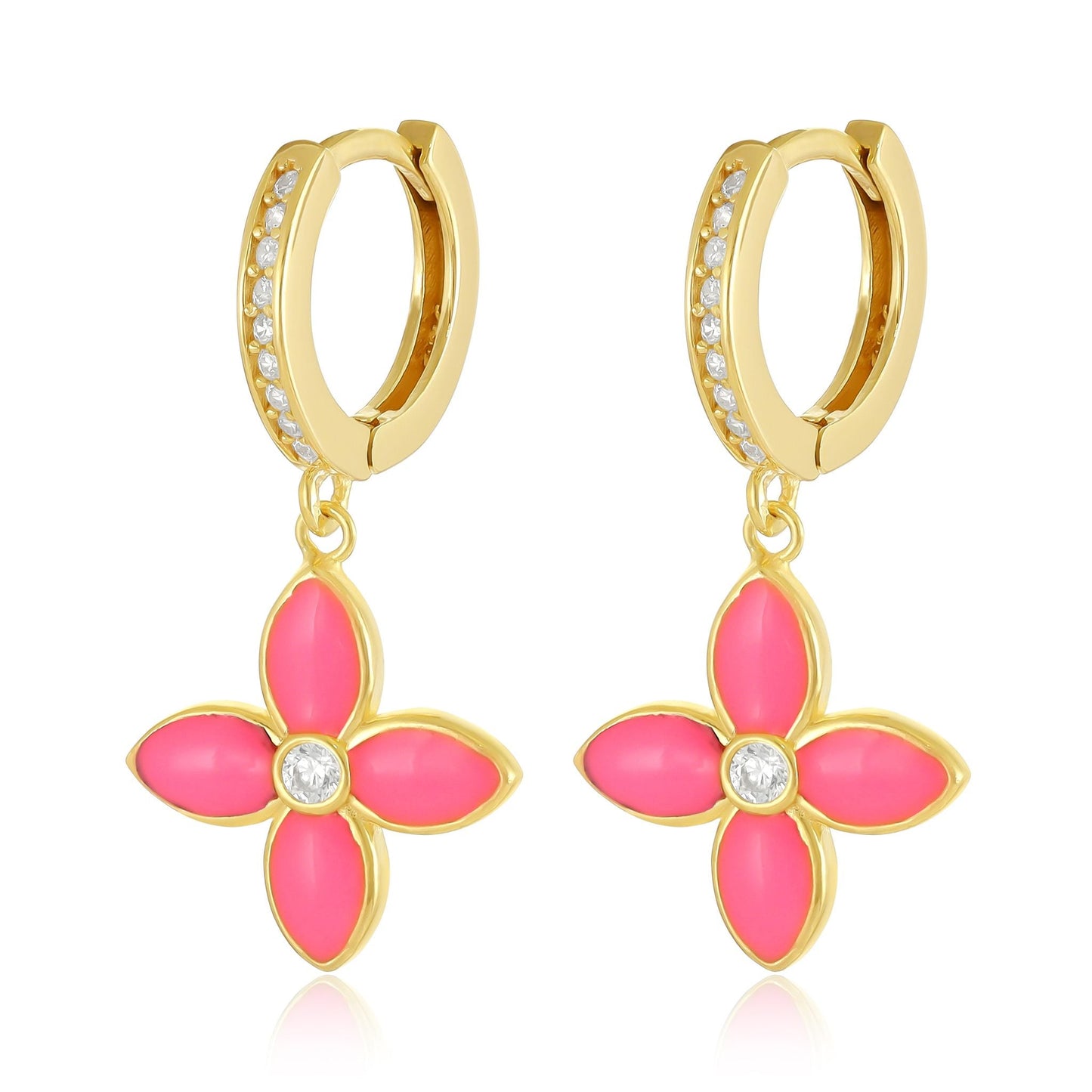925 sterling silver pink flower earrings PER8004 - P - FJewellery