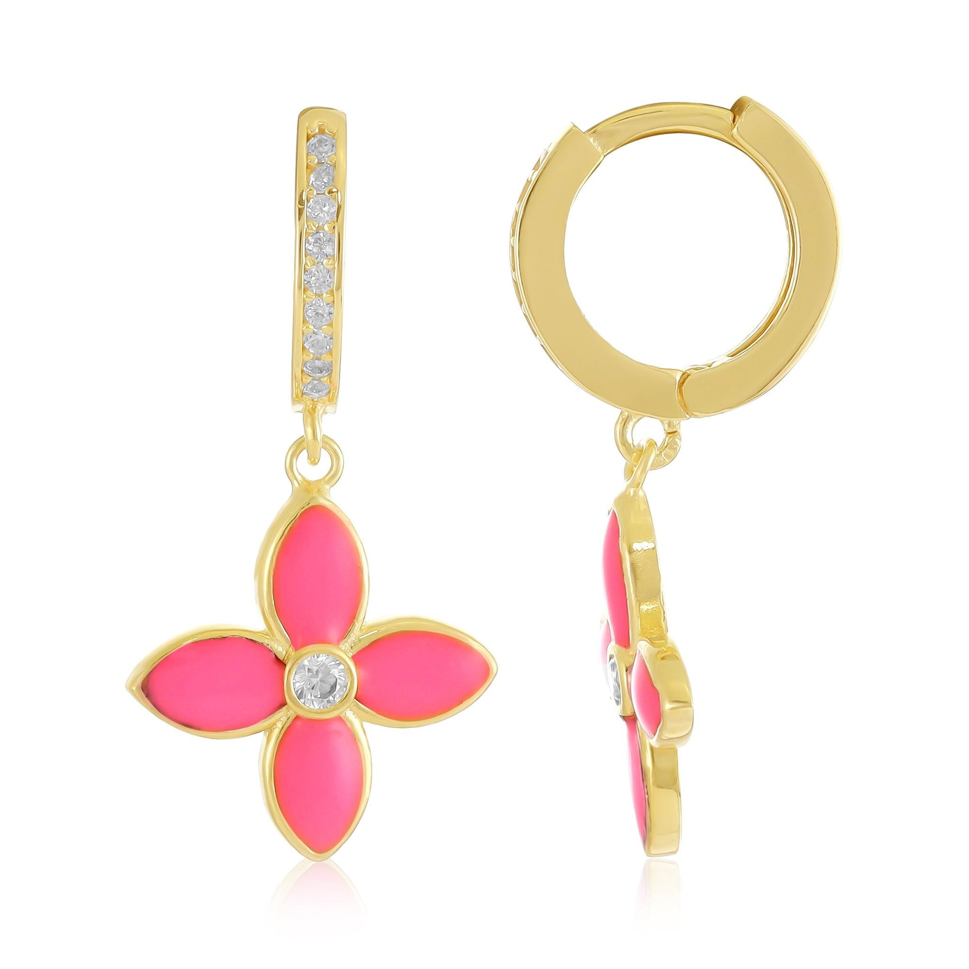 925 sterling silver pink flower earrings PER8004 - P - FJewellery