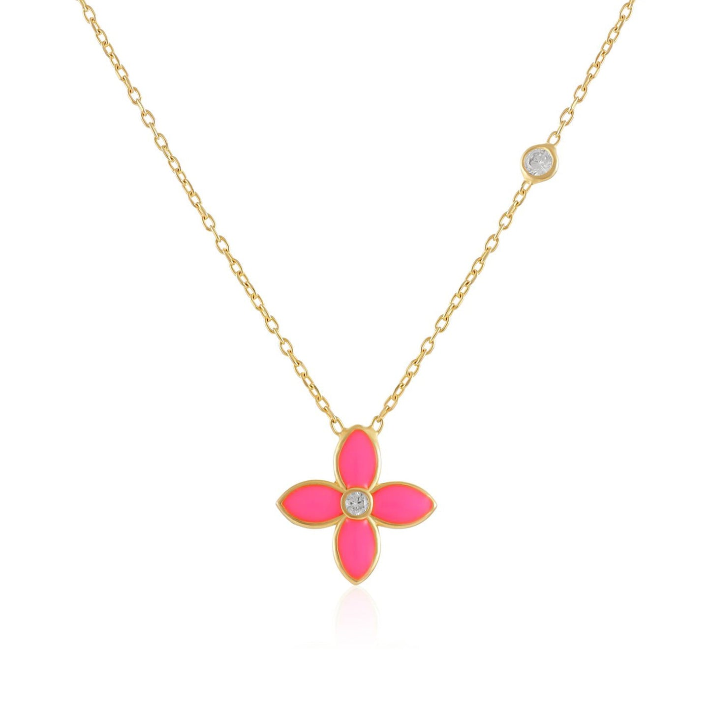 925 sterling silver pink flower necklace PNK8004 - P - FJewellery