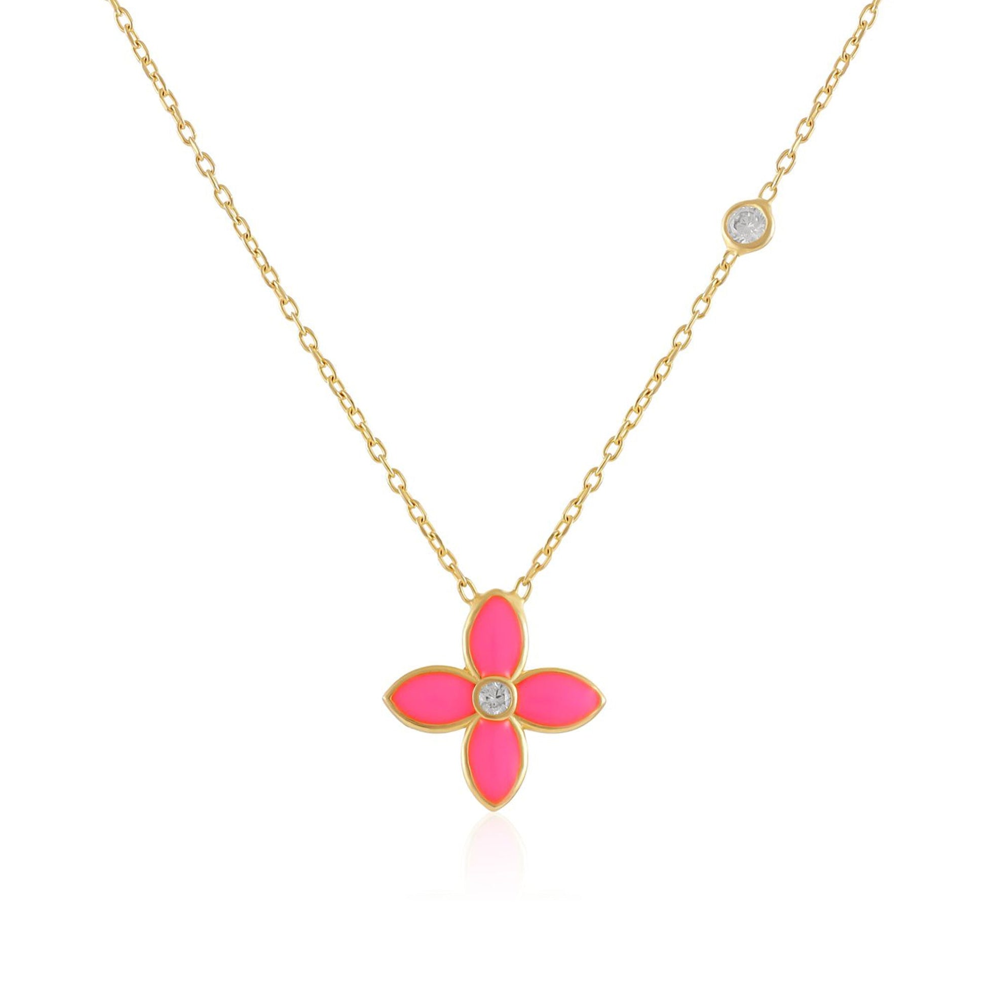 925 sterling silver pink flower necklace PNK8004 - P - FJewellery