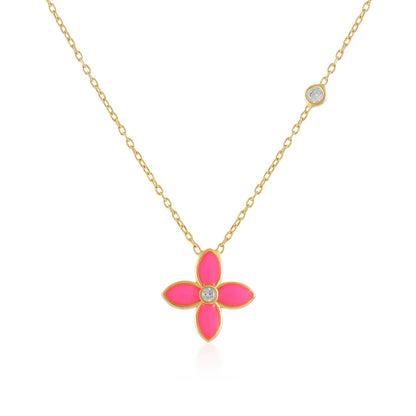 925 sterling silver pink flower necklace PNK8004 - P - FJewellery