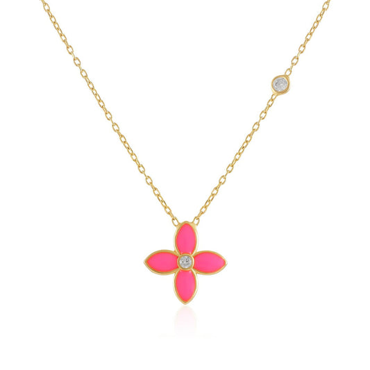 925 sterling silver pink flower necklace PNK8004 - P - FJewellery