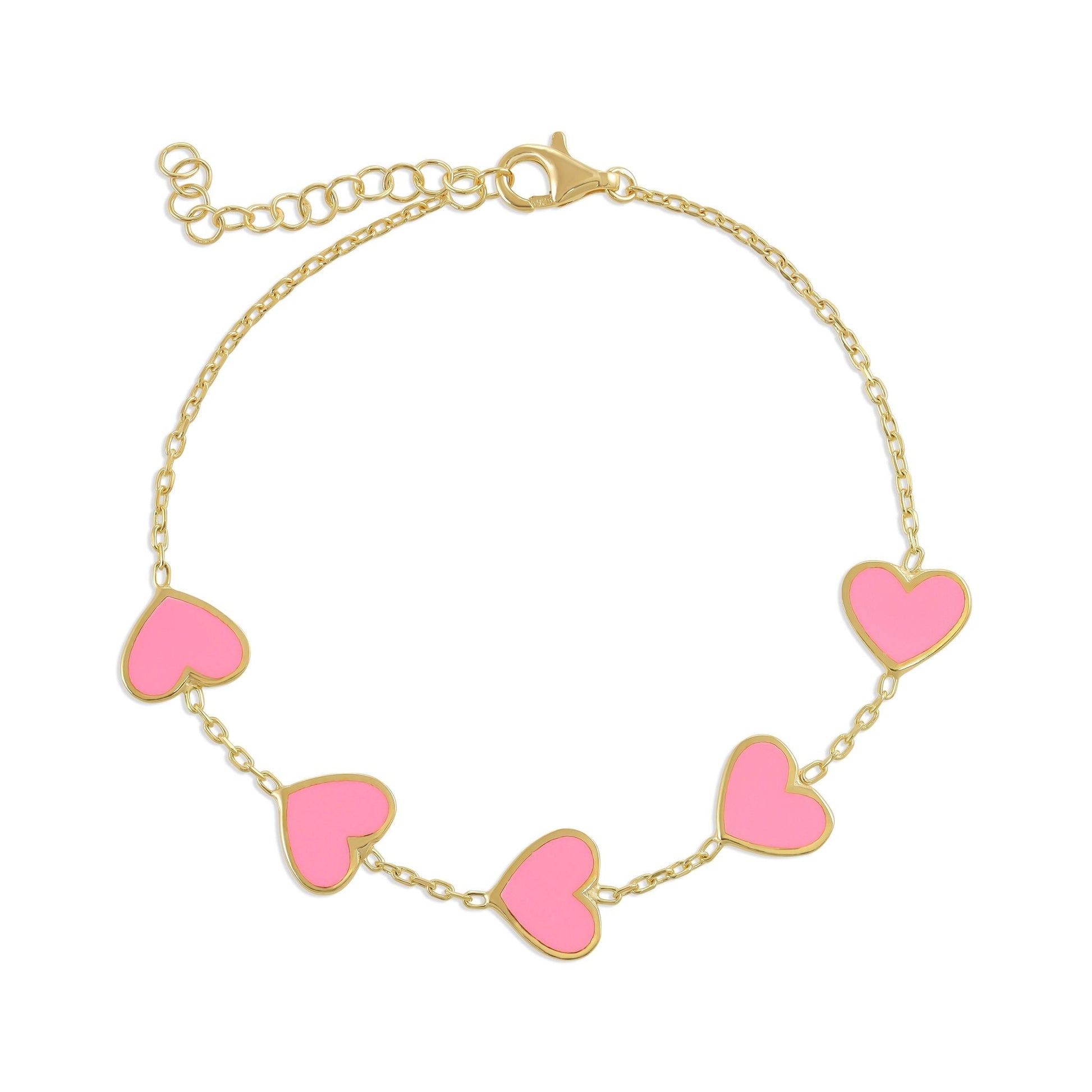 925 sterling silver pink heart bracelet PBR8002 - P - FJewellery