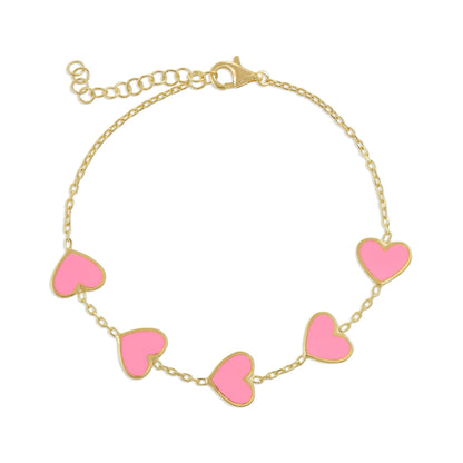 925 sterling silver pink heart bracelet PBR8002 - P - FJewellery