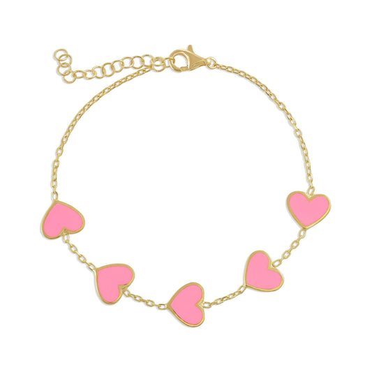 925 sterling silver pink heart bracelet PBR8002 - P - FJewellery