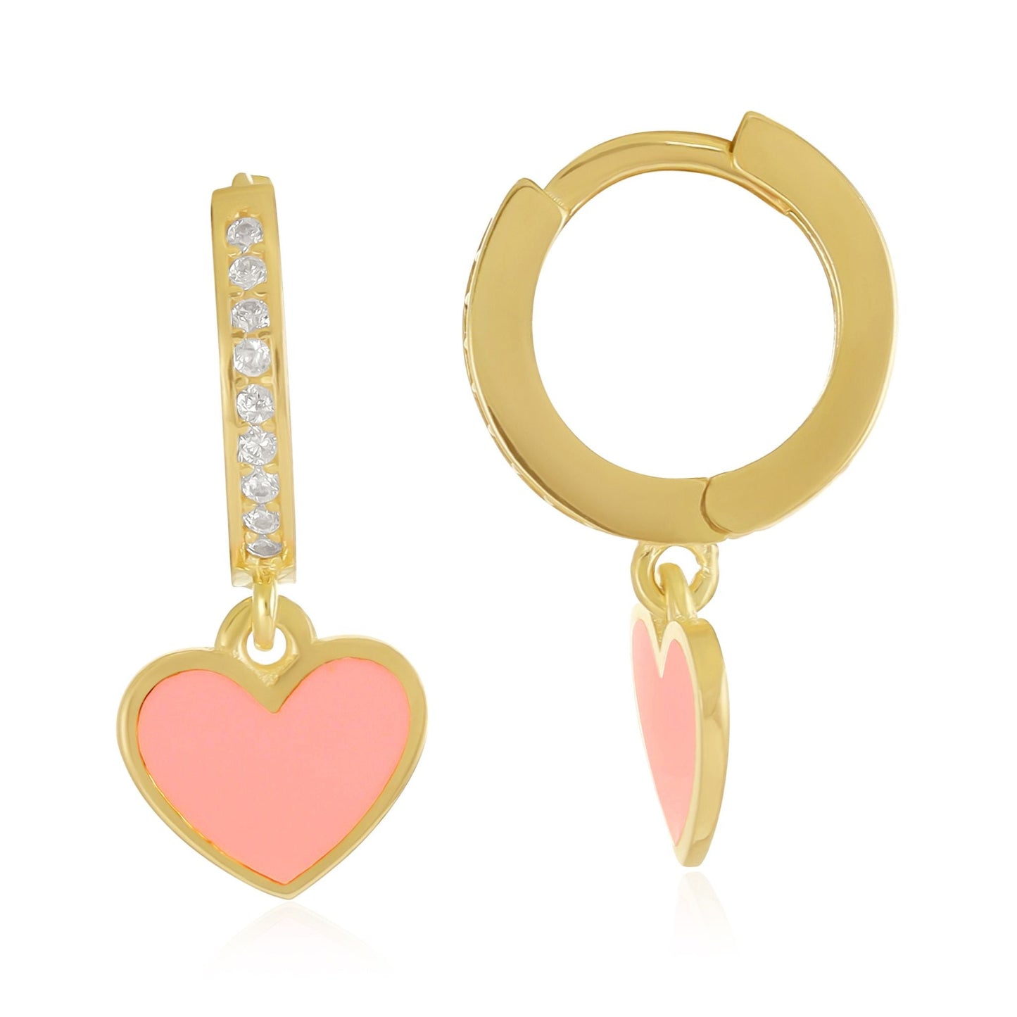 925 sterling silver pink heart earrings PER8002 - P - FJewellery