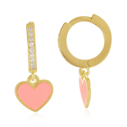 925 sterling silver pink heart earrings PER8002 - P - FJewellery