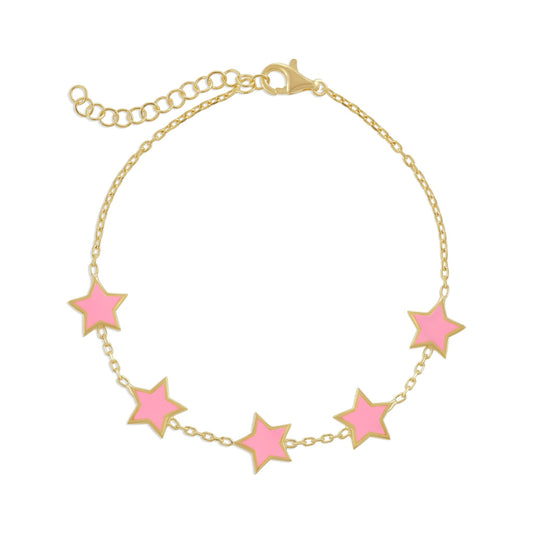 925 sterling silver pink star bracelet PBR8001 - P - FJewellery