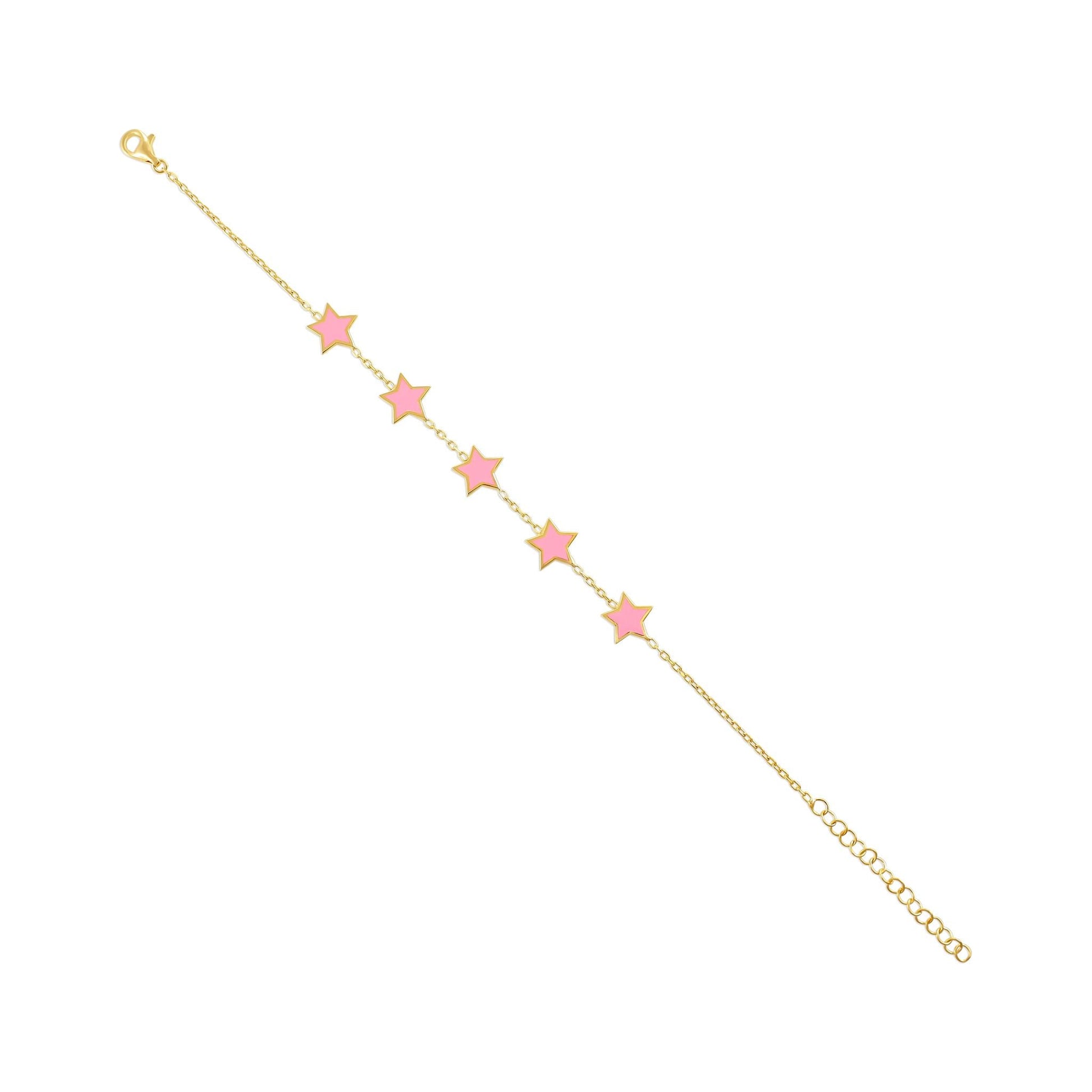 925 sterling silver pink star bracelet PBR8001 - P - FJewellery