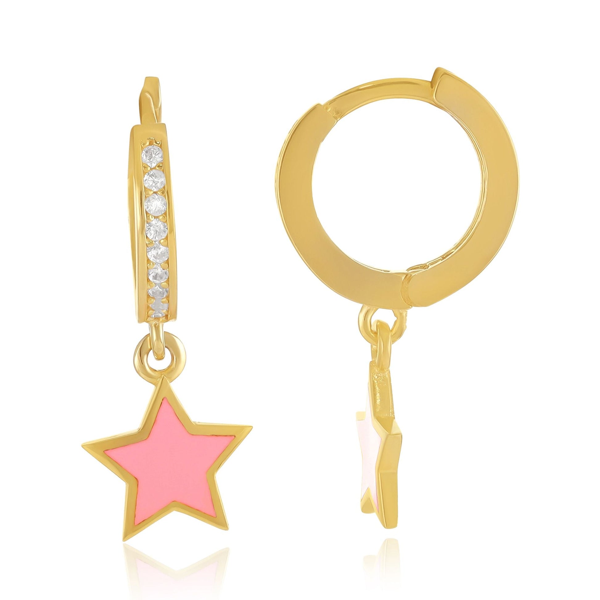 925 sterling silver pink star earrings PER8001 - P - FJewellery