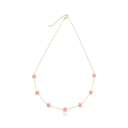 925 sterling silver pink star necklace PNK8001 - P - FJewellery