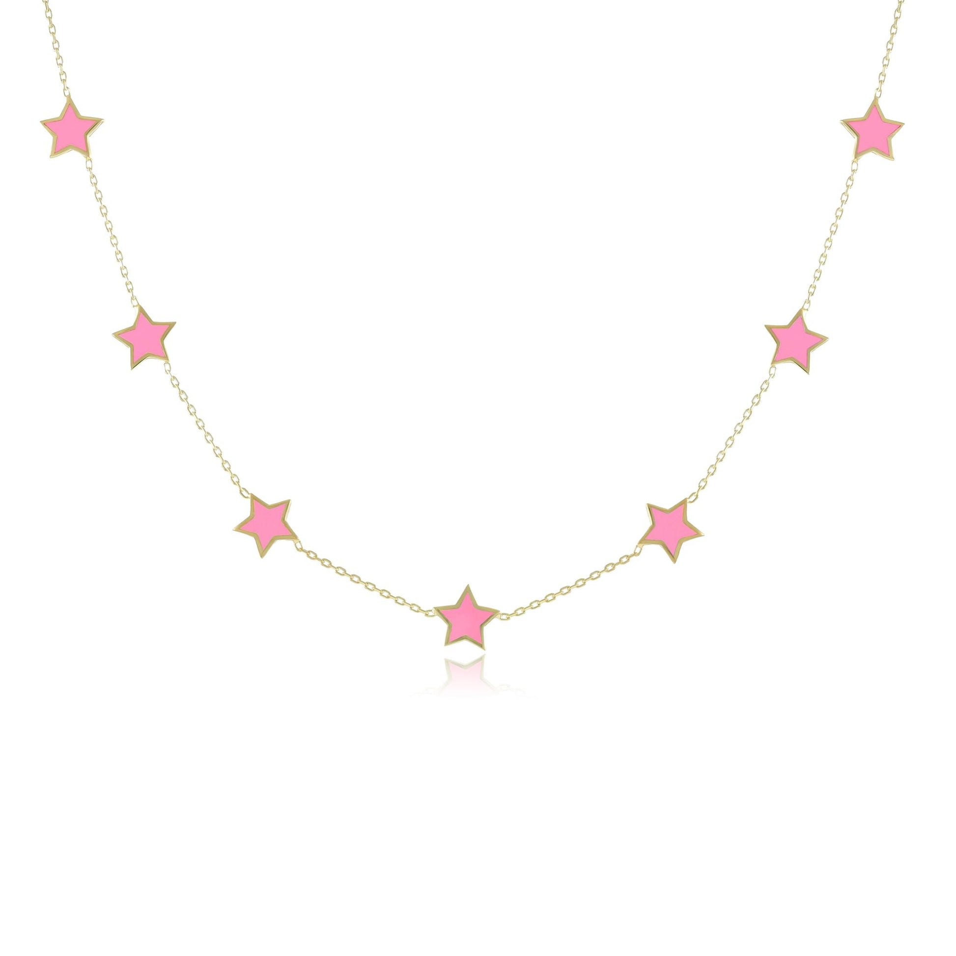 925 sterling silver pink star necklace PNK8001 - P - FJewellery