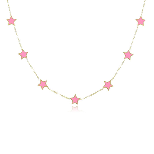 925 sterling silver pink star necklace PNK8001 - P - FJewellery