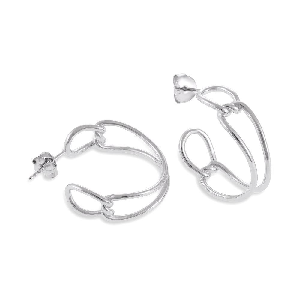 925 Sterling Silver Rhodium Plated Art - deco Hoop Earrings SER1004 - FJewellery