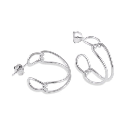 925 Sterling Silver Rhodium Plated Art - deco Hoop Earrings SER1004 - FJewellery
