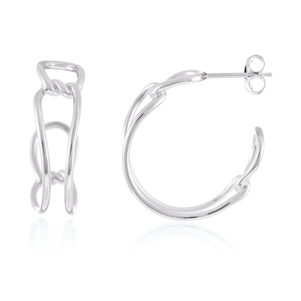 925 Sterling Silver Rhodium Plated Art - deco Hoop Earrings SER1004 - FJewellery