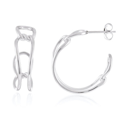925 Sterling Silver Rhodium Plated Art - deco Hoop Earrings SER1004 - FJewellery