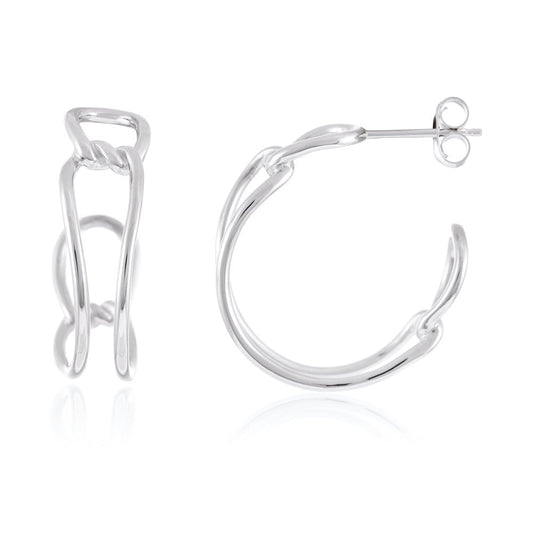 925 Sterling Silver Rhodium Plated Art - deco Hoop Earrings SER1004 - FJewellery