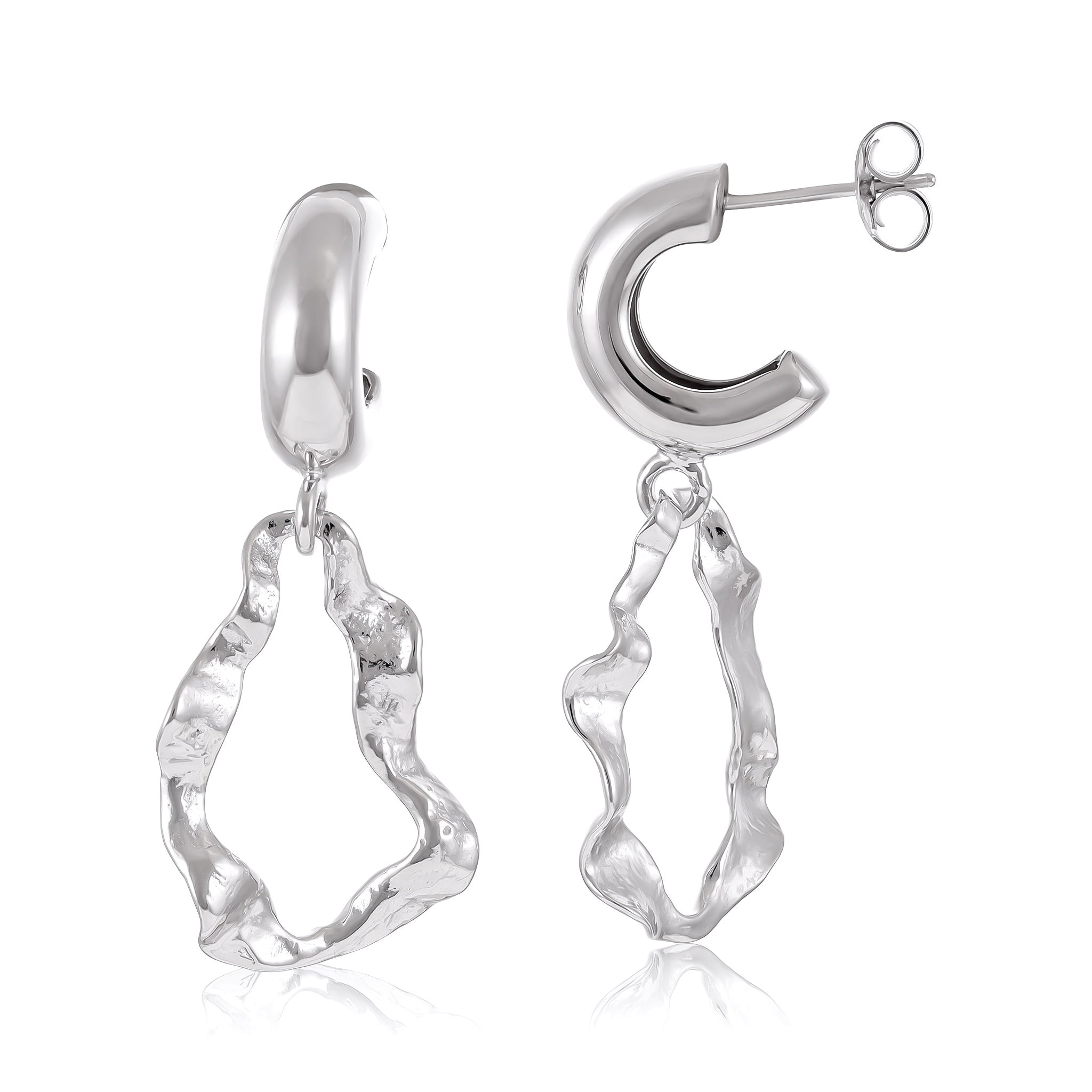 925 sterling silver rhodium plated earrings with twisted drop SER3014 - FJewellery