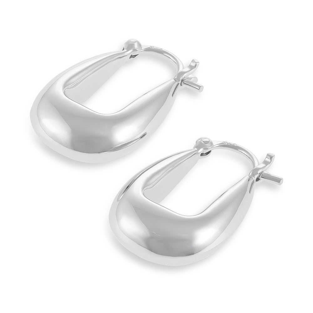 925 Sterling Silver Rhodium Plated Huggie Earrings SER1007 - FJewellery