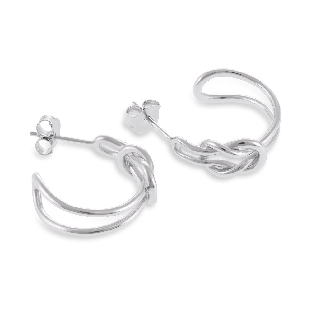 925 Sterling Silver Rhodium Plated Knot Earrings SER1009 - FJewellery