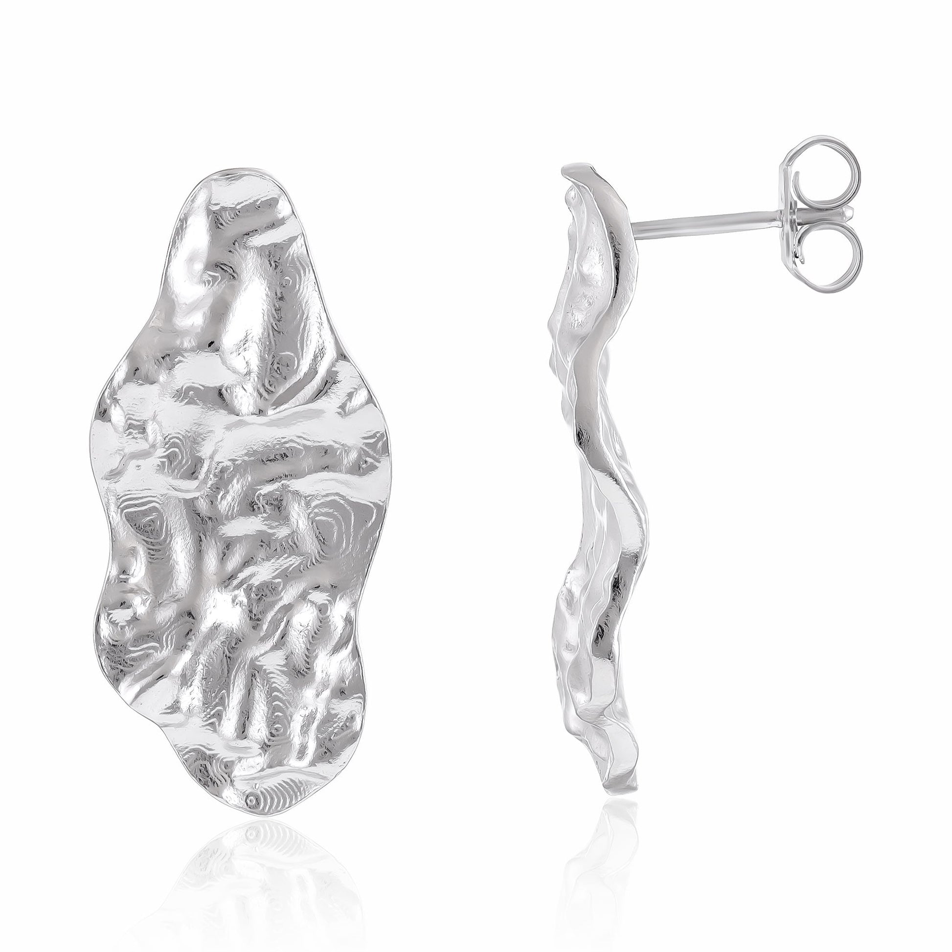 925 Sterling Silver Rhodium Plated Long Nugget Earrings SER3002 - FJewellery